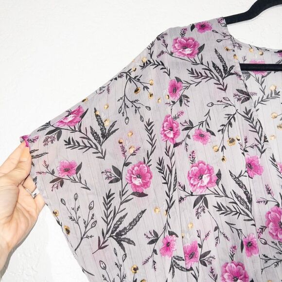 Torrid Gray‎ Flower Sprig Lurex Duster Kimono Size 1/2 - Picture 4 of 10